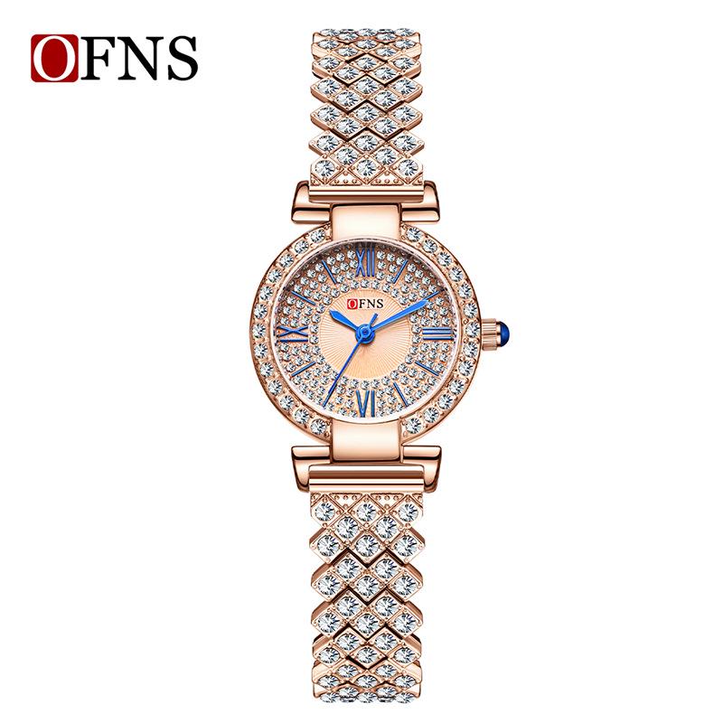 Oufanny Women's Retro Quartz Watch: Waterproof, Small Dial, Diamond Inlaid, Simple Design.