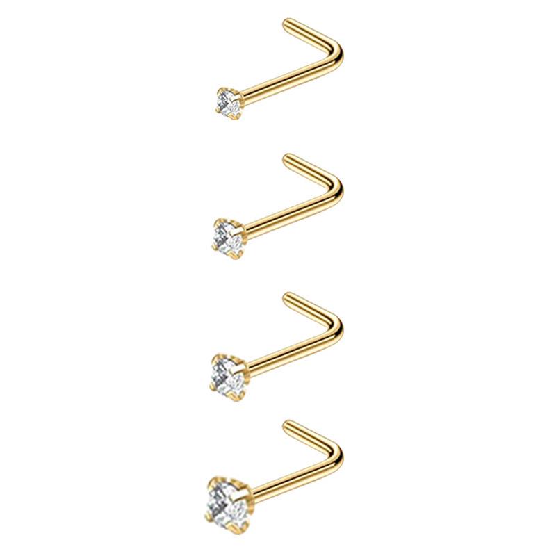 Zircon Stainless Steel Nose Stud & Nose Ring Set: 12 Style Options - Straight, Curved, L-Shaped Bars, and Combo Packs