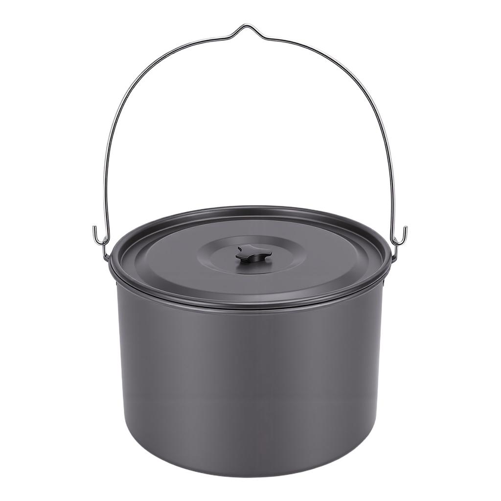 Camping Soup Pot Cookware with Lid 15L Large Outdoor Portable Hanging Pot Cooking Set for 8-10 People