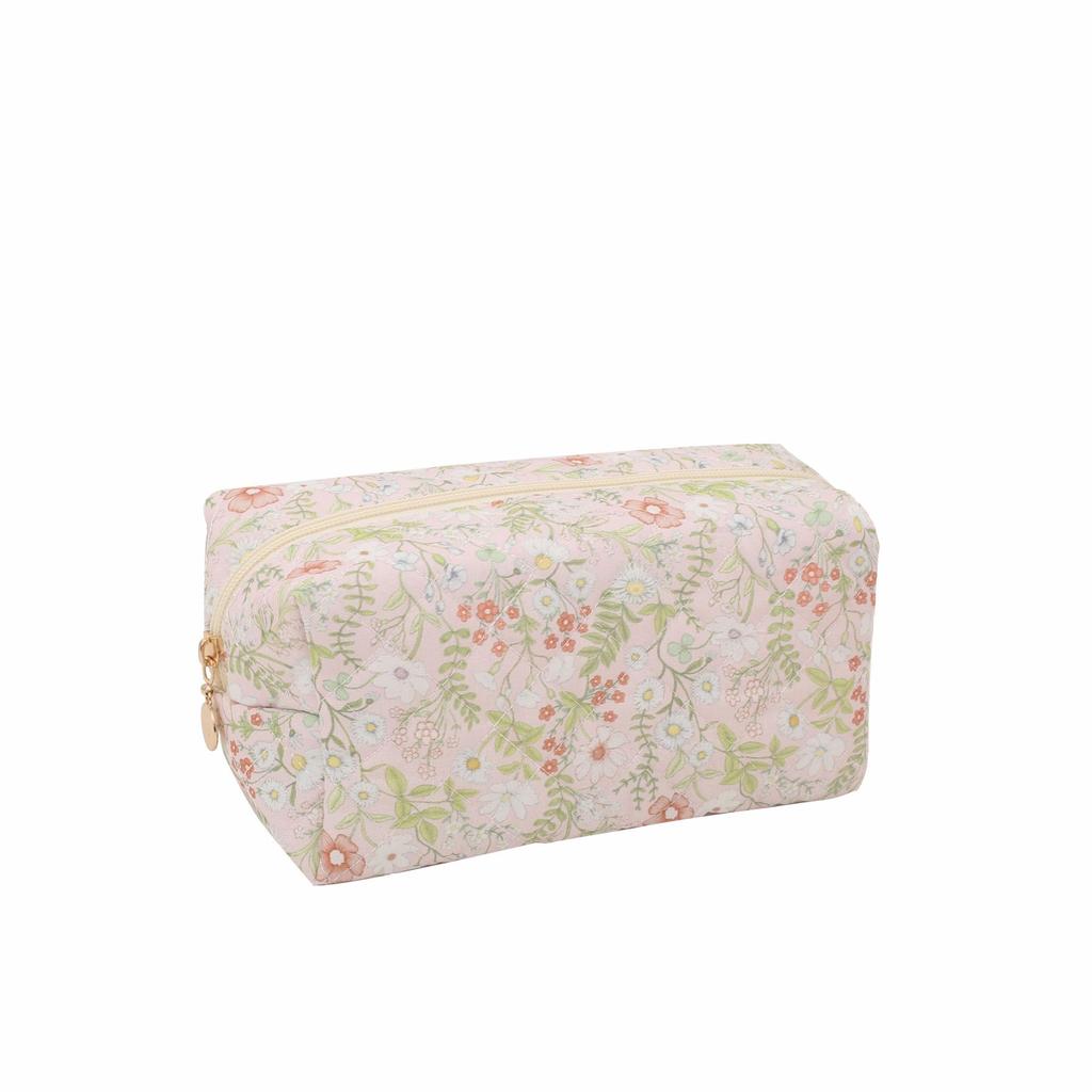 Floral Quilted Cotton Makeup Bag: Large Capacity Student Pencil Case & Toiletries Organizer
