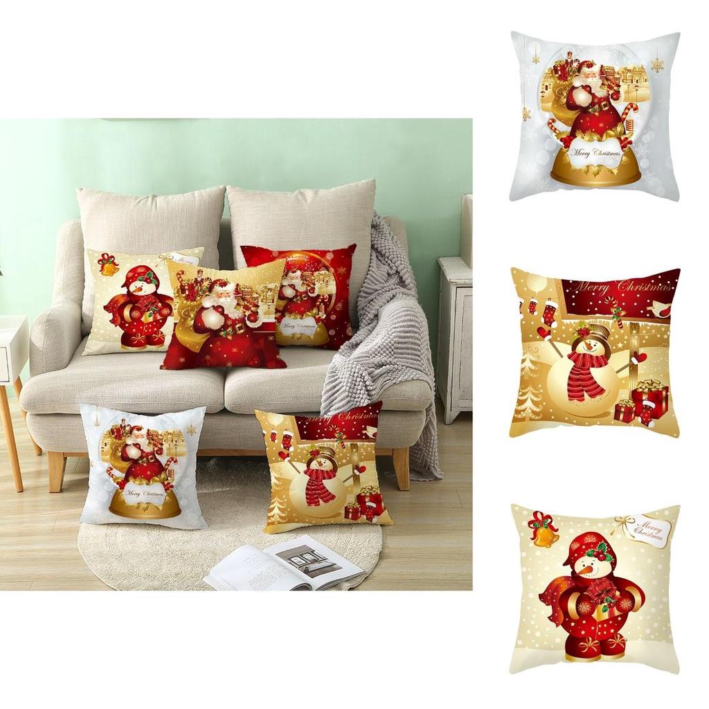 Festive Christmas Cushion Cover Featuring Adorable Santa Snowman Designs For Holiday Cheer