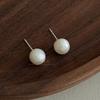 Cold Feeling Natural Stone Round Bead Earrings Milk Yellow Beige White Simple Gentle Niche High Sense Daily Versatile Earrings