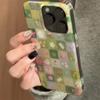 IND green grass grid pattern broken flower rabbit phone case with chain  for iPhone 11 12 13 14 15 16 17 Pro Max