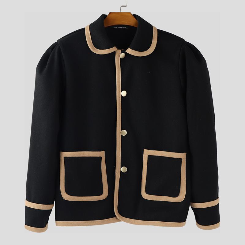 

INCERUN Autumn Winter Men Long Sleeve Stitching Buttons Down Casual Coats Jackets S чёрный