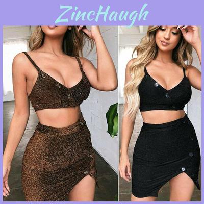 Premium Quality 2 Piece Women Bodycon Two Piece Crop Top And Skirt Set For Stylish Parties