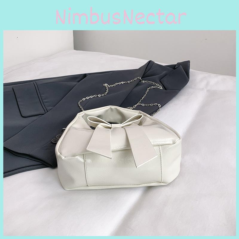 Solid Color Bow Shoulder Bag With Zipper Closure For Daily Use In Trendy Street Style