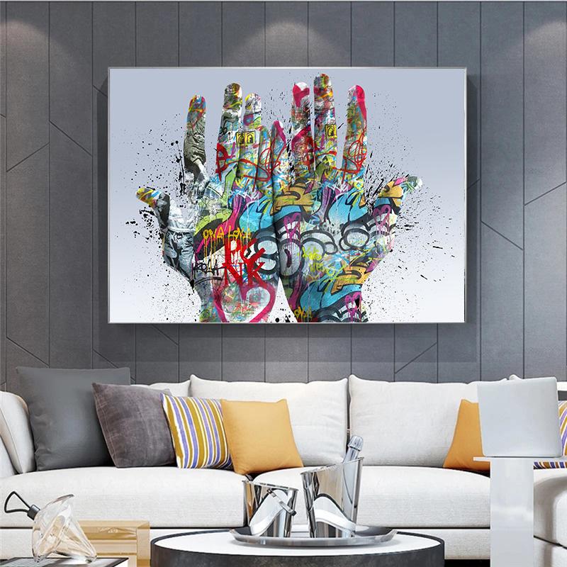 Modern Abstract Wall Art Canvas Street Graffiti Holding Hands Poster Print for Bedroom Living Room Home Decor Gifts