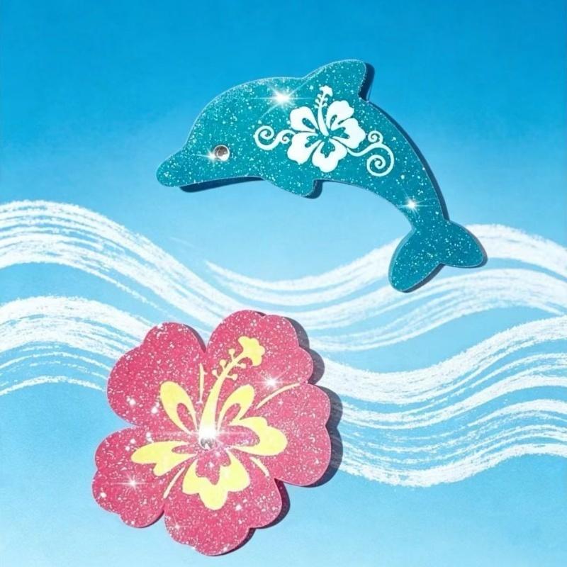 Dolphin Animal Hair Clip Glitter Blue Dolphin Pink Hibiscus Flower Barrettes With Tropical Design Hair Clips Jewelry