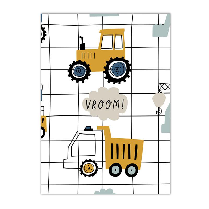 Kreslený Jeřáb Bagr Traktor Nákladní plakát Nástěnné umění Obraz na plátně Dětská školka Chlapci Obrázky Nordic Wall Print Room Decor