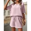 Neues Damen Kurzarm Set - Modisches Fledermausärmel Top mit Shorts Zweiteiliges Outfit