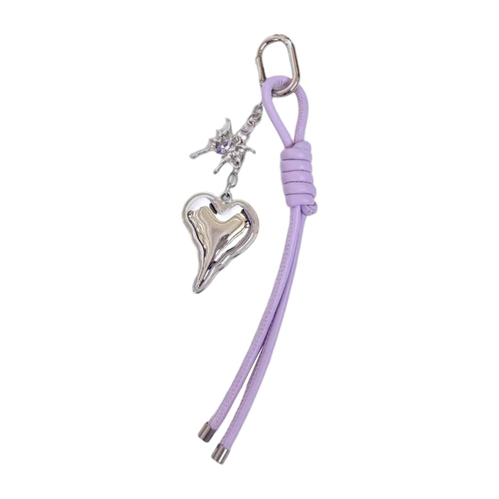 Handwoven Leather Heart Keychain Alloy Accent Hanging Decoration Jewellery Accessory for Keys Bags Gift Giving
