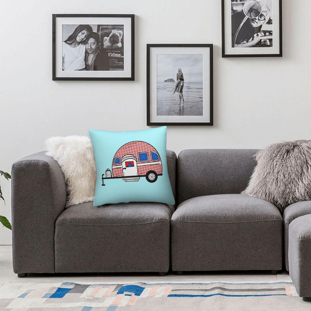 Caravan Camp Square Pillowcase Polyester Linen Velvet Pattern Zip Decorative Pillow Case Sofa Cushion Cover