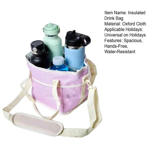 Insulated Drink Carrier Bag with Handle Strap Water Bottle Holder for 4 Cups Detachable Divider Multi-Purpose Cooler Tote for Picnic Travel Sports