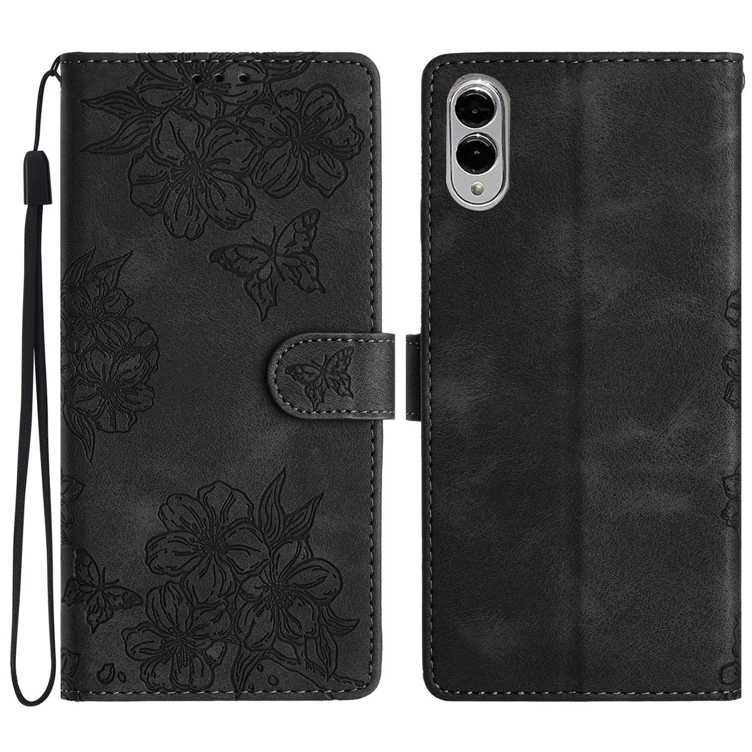 

Для Samsung Galaxy S25 Чохол-книжка з малюнком метелика та квітки, шкіряний чохол для телефону з тактильним покриттям E