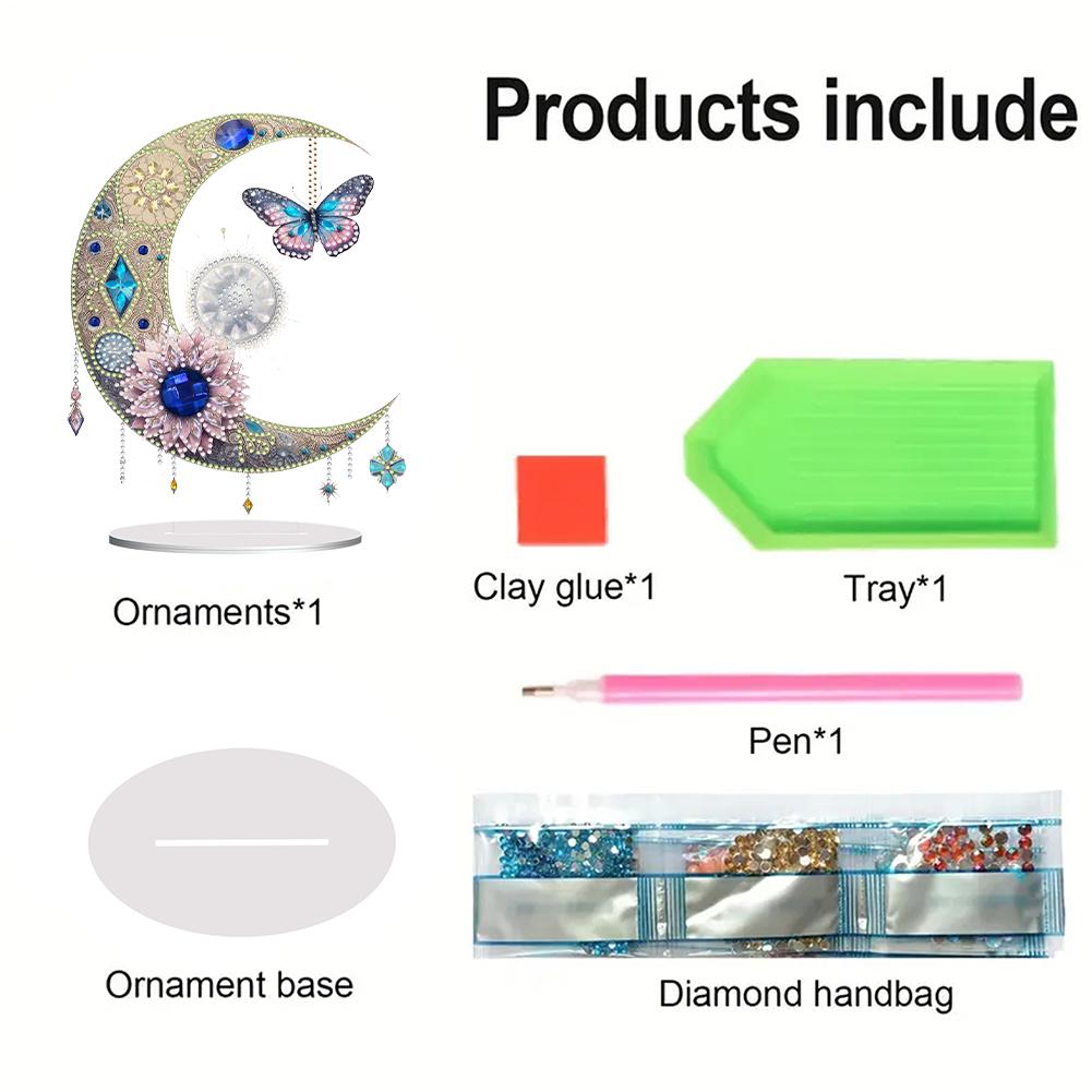 Acrylic Special Shape Moon Table Top Diamond Painting Ornament Kits 5D DIY Diamond Art Tabletop Decorations for Adults Beginner