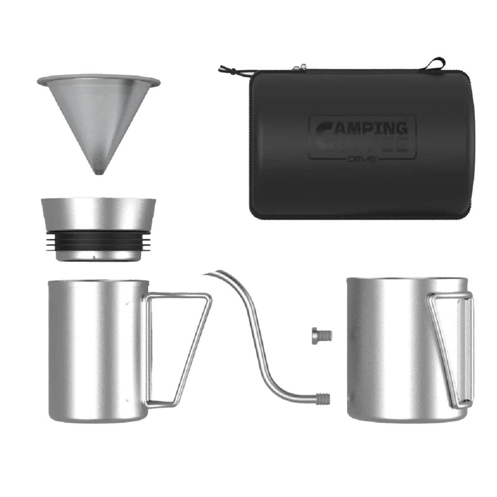 BROOKLYN Outdoor Coffee Drip Set with Storage Case, Lightweight, Compact, Stainless Steel, Easy Assembly, Portable, Flameproof, No Paper Filter