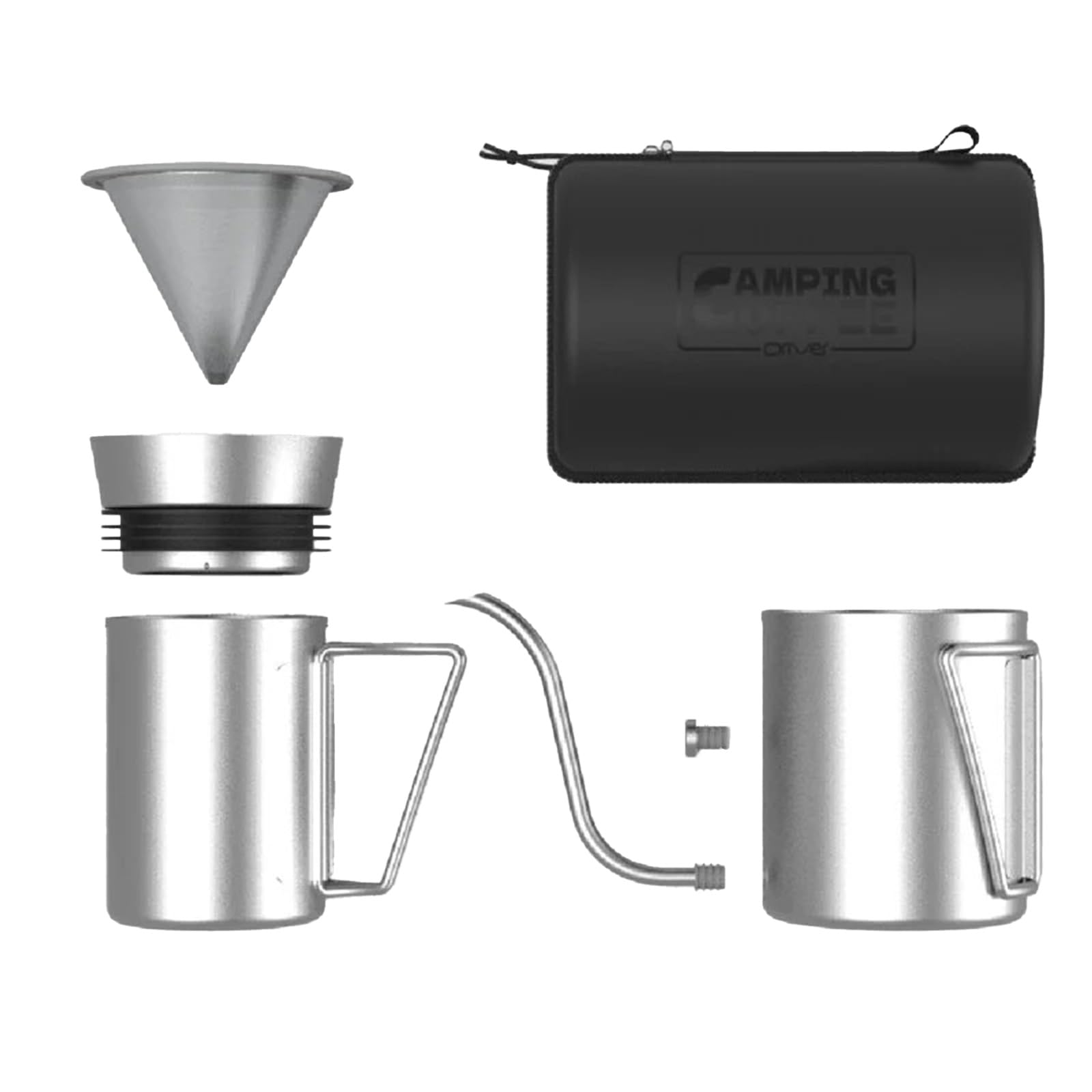 

BROOKLYN Outdoor Coffee Drip Set with Storage Case, Lightweight, Compact, Stainless Steel, Easy Assembly, Portable, Flameproof, No Paper Filter