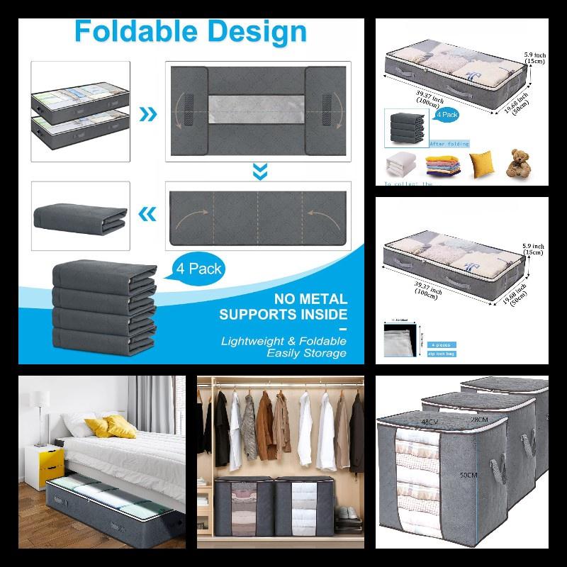 Transparent Bed Bottom Storage Box, Foldable Cotton Quilt Bag, Clothing Storage Bag, Household Wardrobe Clothes Storage Dustproof Sorting Bag