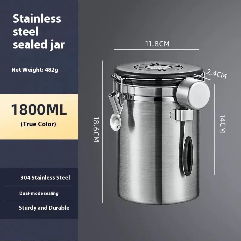 Coffee Beans Vacuum Sealed Jug,Stainless Steel Food Airtight Container forKitchenware,Portable Grain Storage Can for Kitchen
