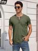 Men's Cotton T-shirt Fashion Button Design Breathable Solid Color Short-sleeved Henley Neck Tops Slim Fit Cozy Male Casual Tees