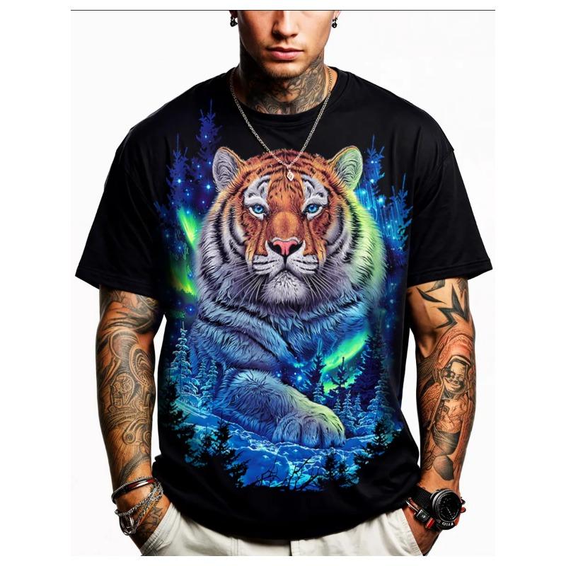 Russian Men's Summer 3D T-shirt Fashionable Casual Loose Animal Pattern Printed Round Neck Short Sleeved T-shirt Top