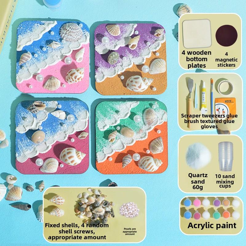 Quartz Sand Texture Painting Fridge Magnets Handmade DIY Material Package Ocean Refrigerator Magnet Home Decor