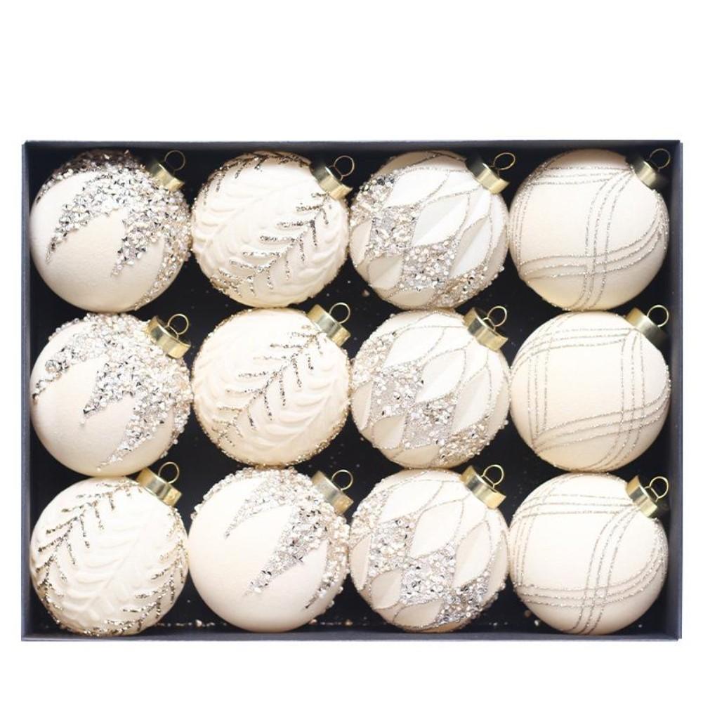 12PCS Plastic Christmas Ball Ornaments Set 8CM Diameter with Glitter Flocked Finish for Holiday Tree and Display