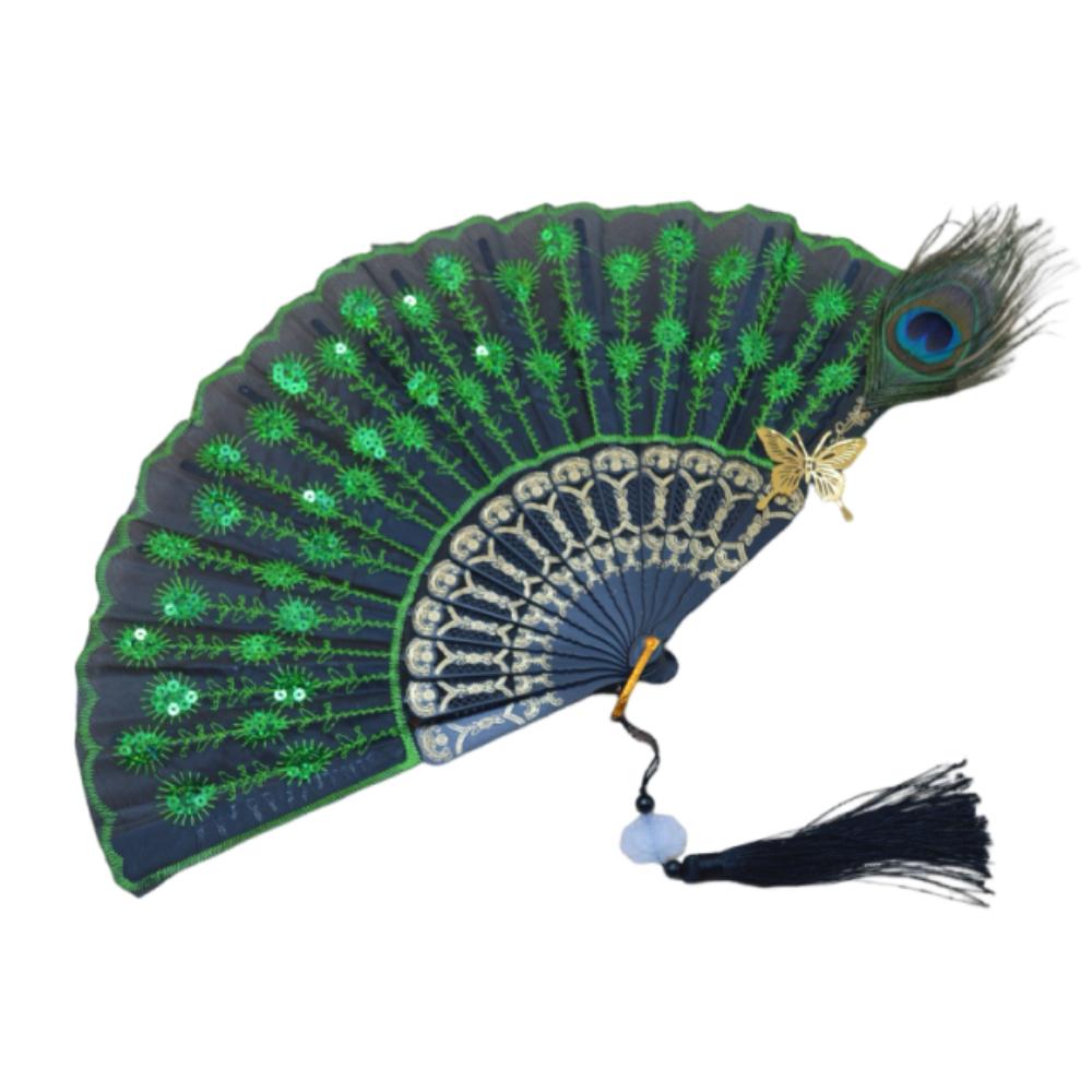 Portable Peacock Feather Folding Fan Exquisite Dance Hand Fans  Wedding Party Decor