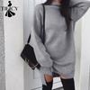 Moda Donna Primavera Autunno Tinta Unita Stampa Manica Lunga Collo Alto Vita Larga Abiti Casual
