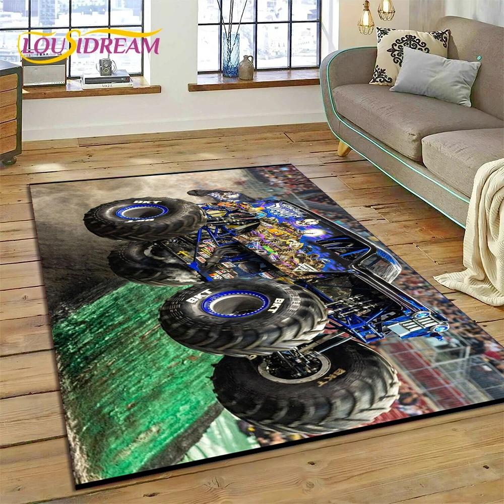 Tapete Cartoon Monster Truck Monster Jam para Sala de Estar Quarto Decoração de Casa, Tapete de Chão Antiderrapante Decoração para Sofá Capacho