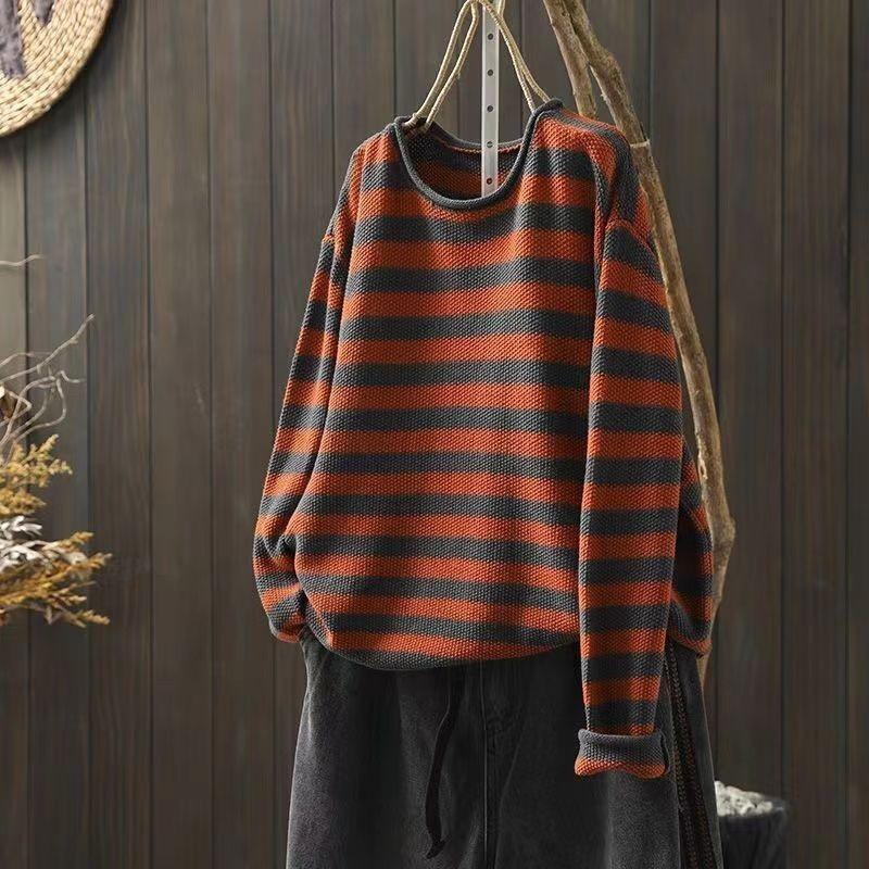 Contrasting Color Stripes Ulzzang Loose Autumn Versatile Knitted Women's Casual Pullovers