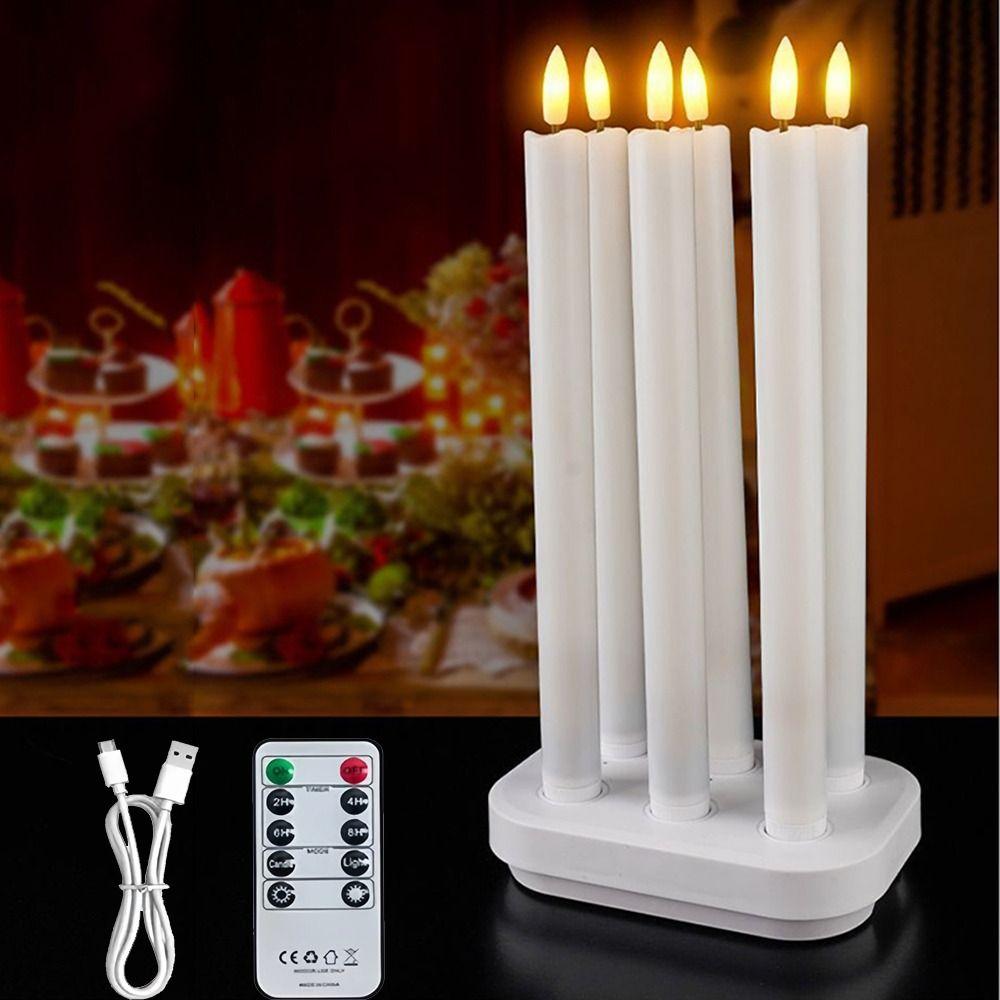 Remote Controlled LED Taper Candles Real Waxy Texture Timer Function 3D Flame Flickering Candles with Charging Station