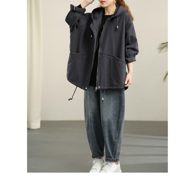 DIMANAF 2023 Femmes Longueur Coupe-Vent femme Grande Irrégulière Coréenne Ample À Capuche Mode Jaune Grande Taille Point Ouvert