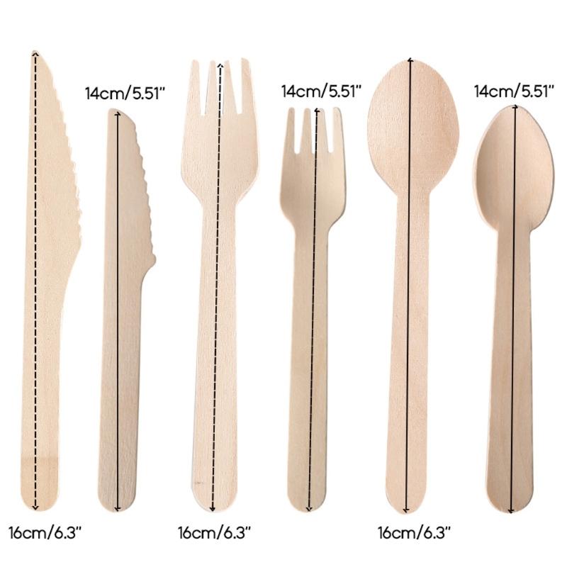 Wooden Eating Utensils Pack of 100 Disposable Cutlery Spoon Fork Knife Birchwood Cutlery Set Environmentally Friendly