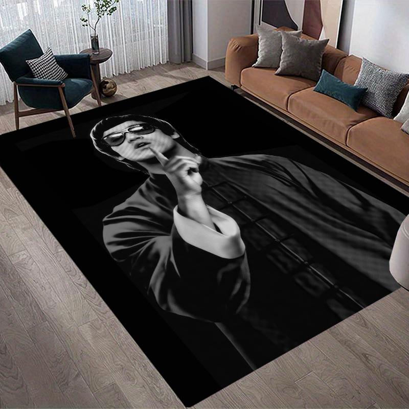 Bruce Lee Home Sofa Decoration for Living Room & Bedroom, Non‑Slip Play Flannel Floor Mat for Game Room