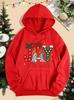 Women’s Merry Christmas Happy World Print Pocket Loose Hoodie