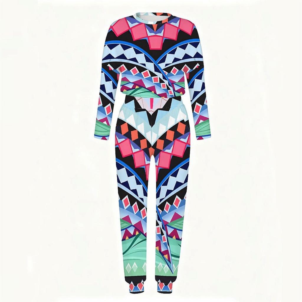 Female Round Neck Long Sleeve Tunic And High Waist Loose Trousers Two Piece Relaxed Casual Outfit