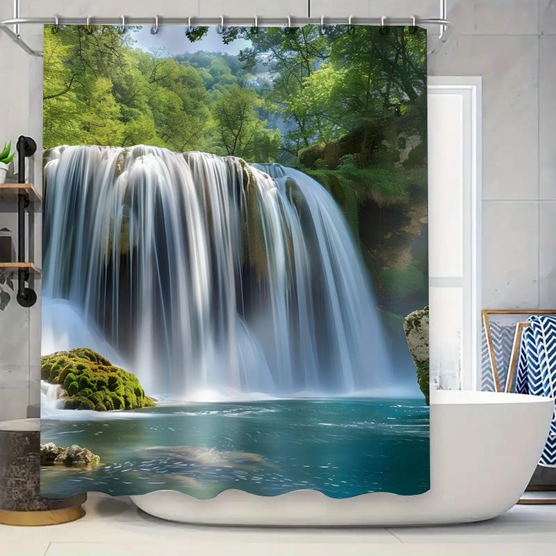 

3D Forest Waterfall Shower Curtain Bathroom Decor Wall Hanging Waterproof Fabric Bath Rug Decoration Various Size Options Availa 90x180cm