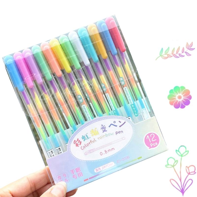 6/12 Pcs Neons Gel Pen Rainbow Ballpoint Pen Colorful Rainbow Pen Decorative Pen Stationery Supplies for Adult Student