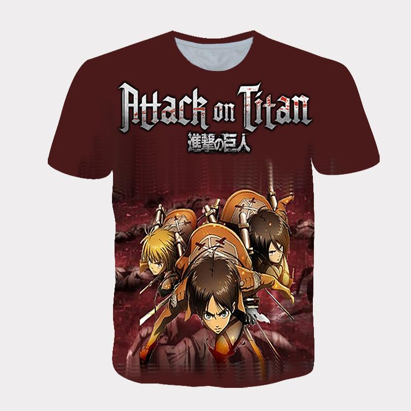 Popular Anime Attack on Titan 3D Pattern T-Shirt, Breathable Polyester Short Sleeve, Casual Streetwear Fashion Clothes