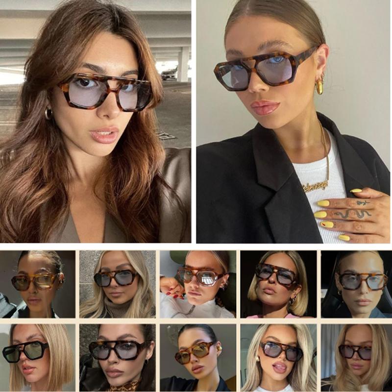 Vintage Square Sunglasses for Women Men Thick Frame Double Bridges Eyewear Female Fashion Polygon Sun Glasses