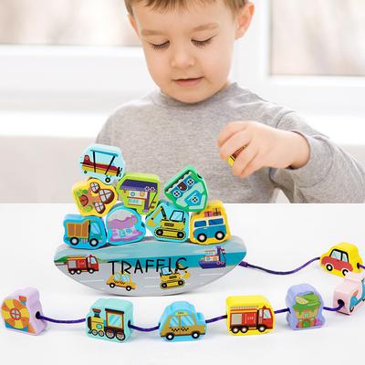 Wooden Beaded Baby Rope Stacking High Building Block Large Particle Stacking Music Wooden Educational Balance Toy