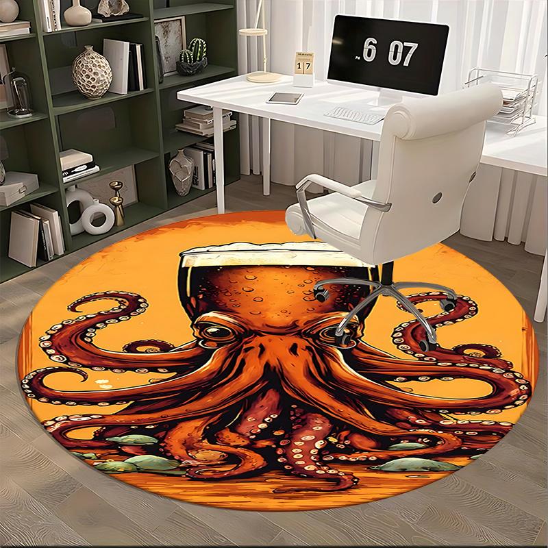 Octopus Beer Glass Chair Mat Round Carpet for Home Decor, Office Use, Living Room, Bedroom, Gift Idea0212b