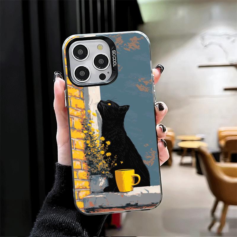 Schwarze Katze Ästhetik Muster Stoßfeste Handyhülle für iPhone 17 Air 16 16E 15 Pro Max 14 Plus 13 Mini 12 Rückseite Anti Fall Fu