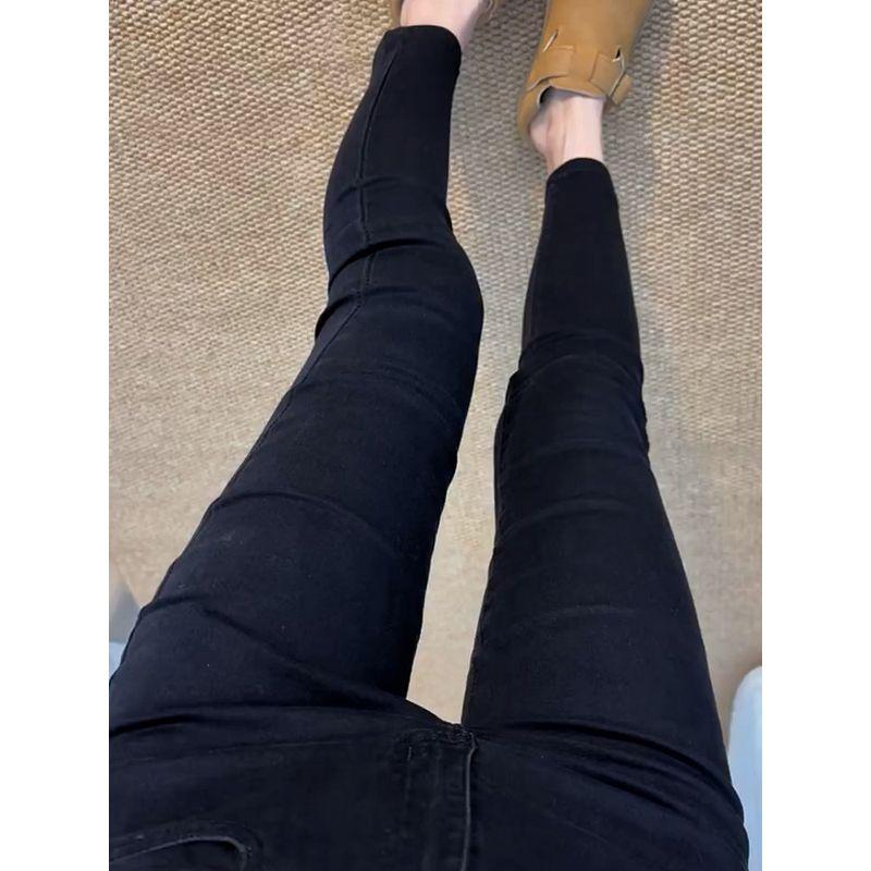 

Black High-Waisted Skinny Jeans for Women, New Spring and Autumn Style, Plus-Size, Stretchy, Slim-Fit, Versatile, Cropped Pencil Pants Black M