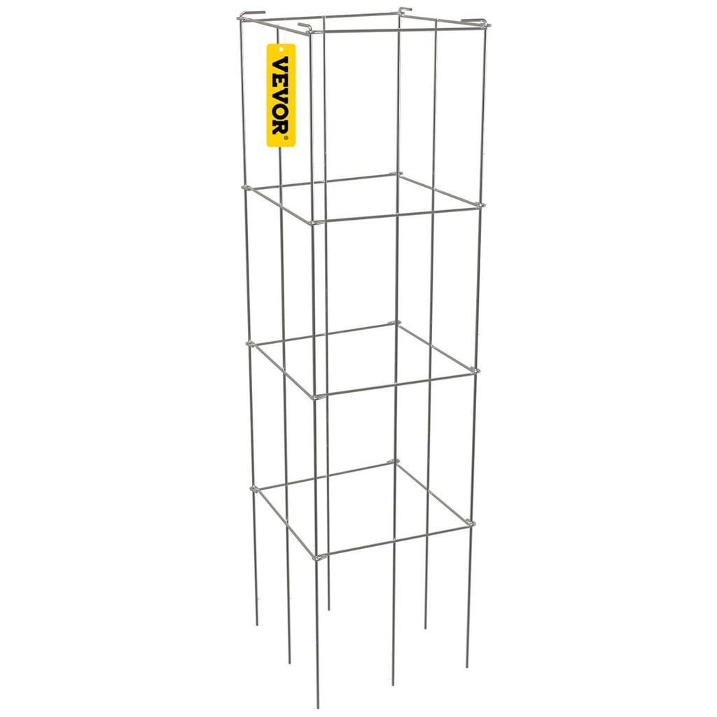 Tomato Cages, 11.8" X 11.8" X 46.1", 10 Packs Square Plant Support Cages, Silver PVC-Coated Steel Tomato Towers for Climbing Vegetables, Plants,