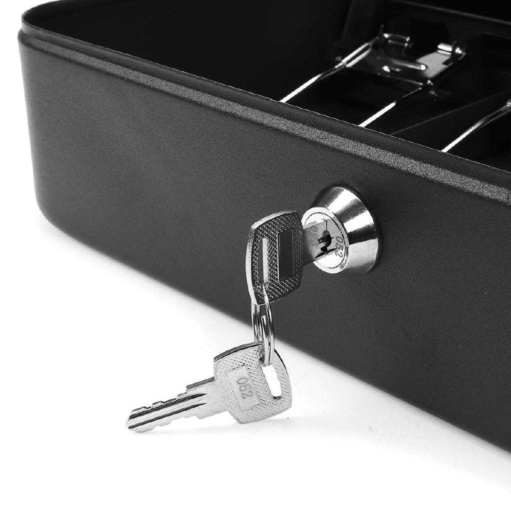 Metal Piggy Bank Key Lock Petty Coin Cash Money Box Pot Lockable Cash Box Deposit Security Cashier Drawer Storage Black 1 PC