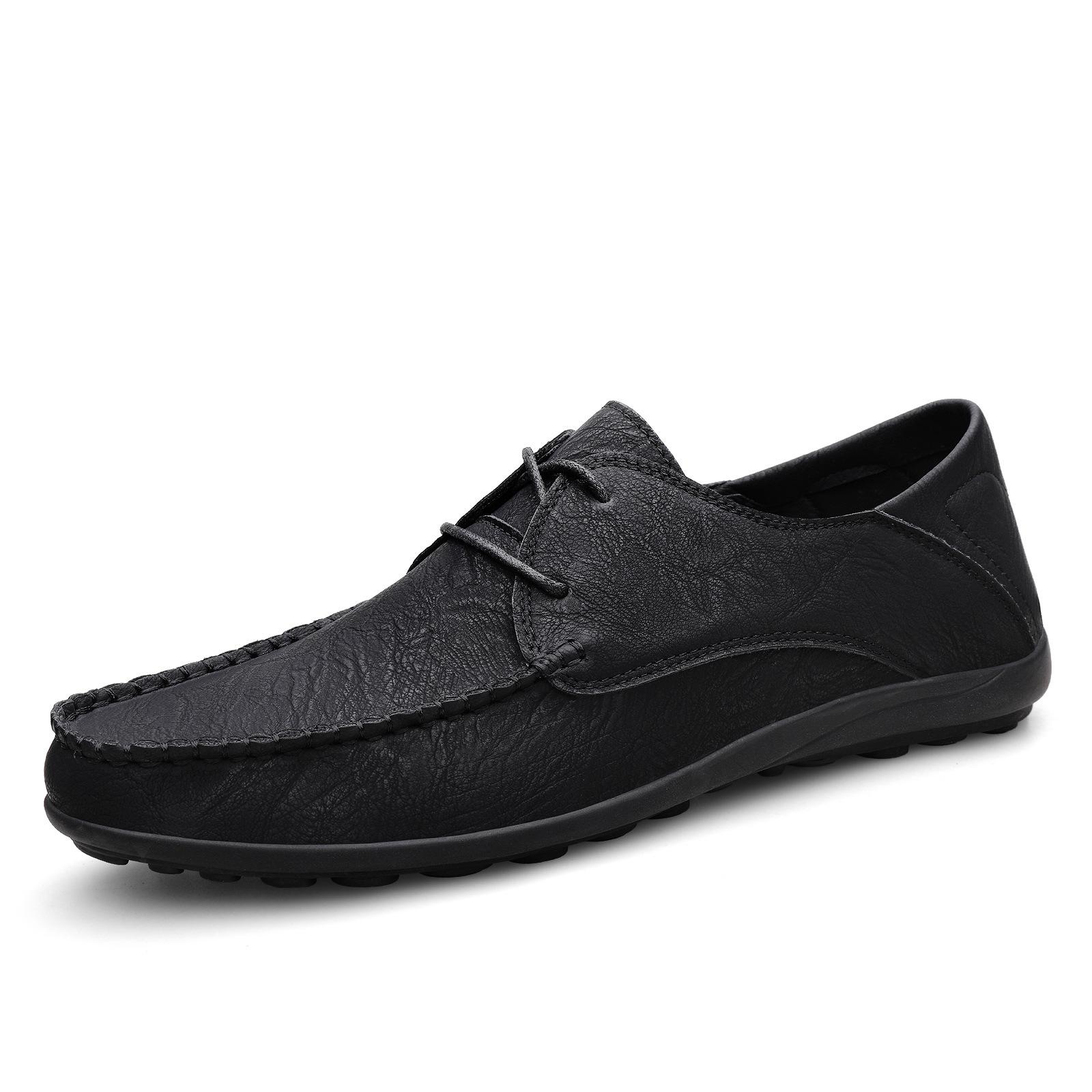 2024 Autumn/Winter Men s Plus Size Lace-Up Microfiber Leather Loafers - Stylish Classic Driving Shoes 44 чёрный