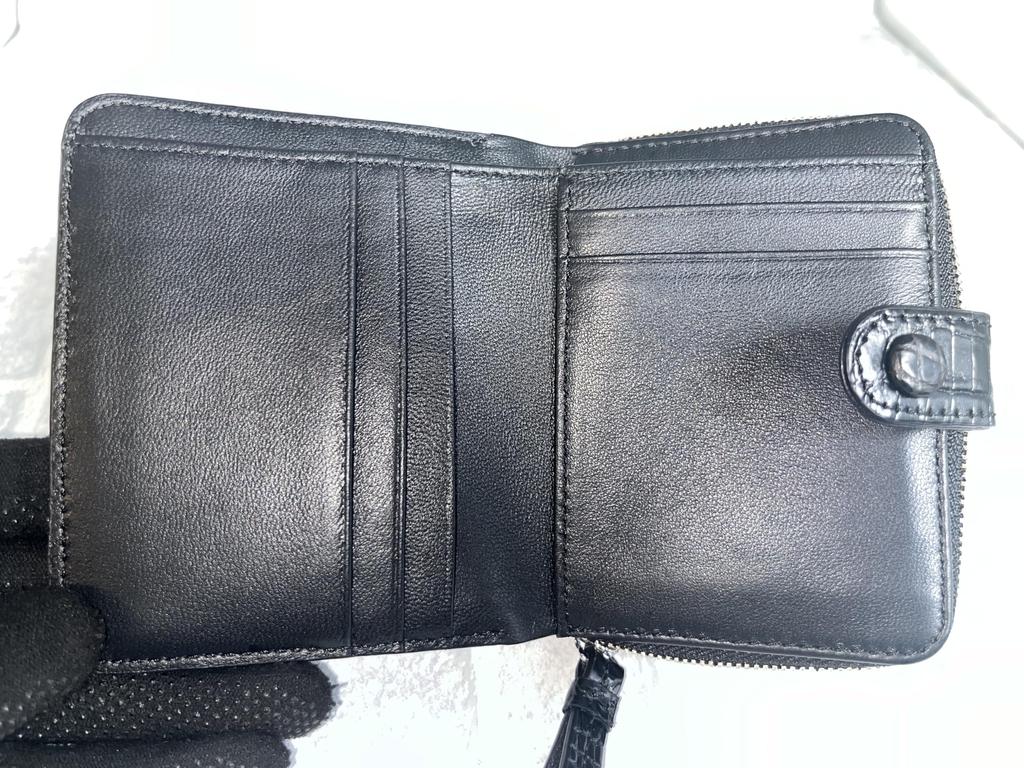 GUODI Compact Bifold Wallet, Genuine Crocodile Leather, Unisex, for Men and Women, NB7-W222 (Black)