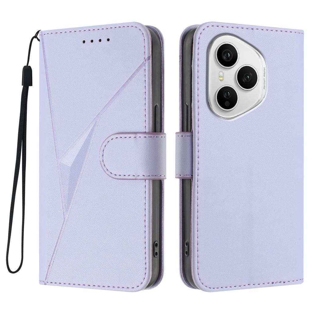 For Honor 400 Pro 5G (Global) Case Triangle Imprint Leather Phone Cover with Lanyard